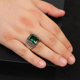 Handmade Emerald Gemstone Watch Band Ring – 925 Sterling Silver Vintage Men's Engagement Ring – Custom Engraved Rings for Men + Silver Polishing Cloth Gift — image 2