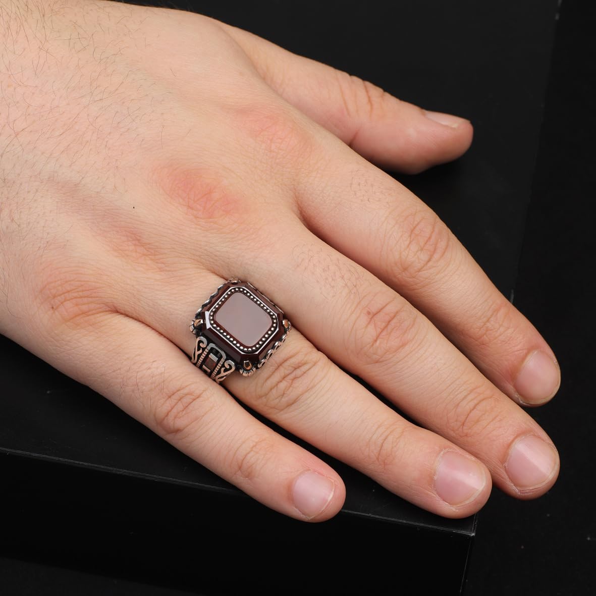 Vintage Carnelian Ring for Men - 925 Sterling Silver Turkish Gemstone Engagement Ring