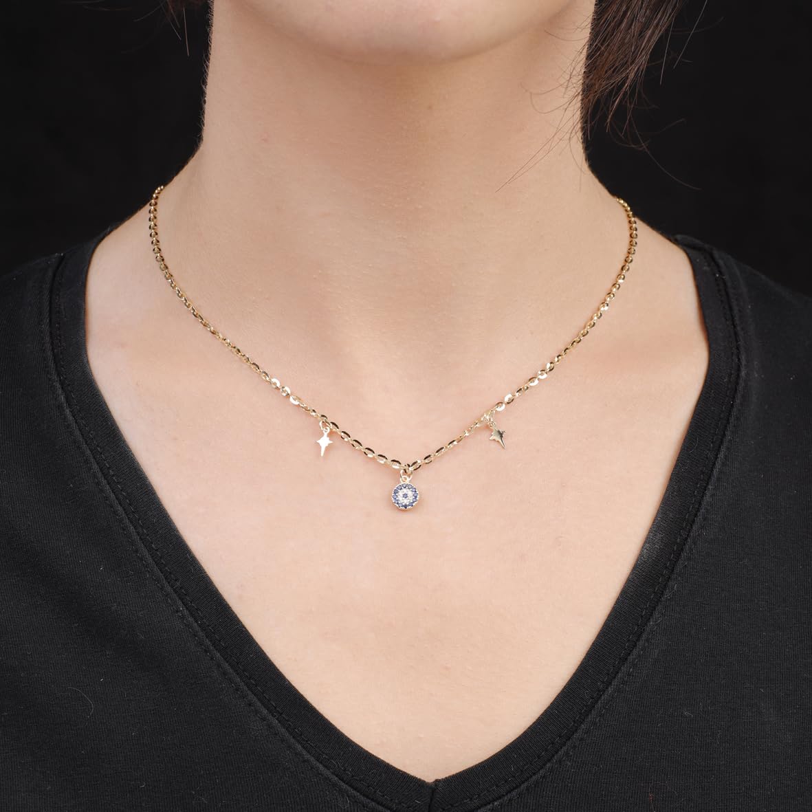 Evil Eye and Star Necklace Gold Plated and Sterling Silver Necklace for Women - Sterling Silver and Gold Plated Necklaces with Evil Eye and Star Charms - Birthday Gifts for Women