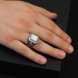 Handmade Vintage Men's Mother of Pearl Gemstone Ring - 925 Sterling Silver Turkish Engagement Ring - Polished Finish with Silver Polishing Cloth Gift — image 2
