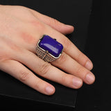 Vintage Large Lapis Lazuli Ring for Men - 925 Sterling Silver Turkish Handmade Polished Engagement Ring with Silver Polishing Cloth Gift — image 2
