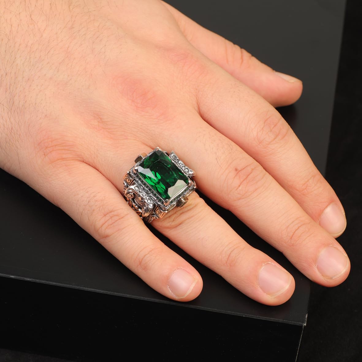 Handmade Emerald Ring Ottoman Style – Large Statement Vintage Gemstone Ring