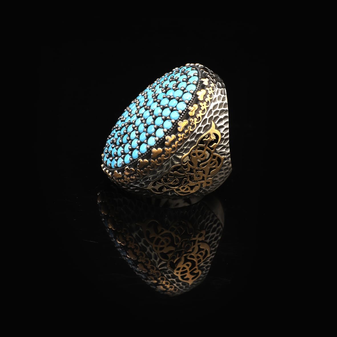 Micro Turquoise Ring Ottoman Large Statement Ring Vintage Sterling Silver Chunky Silver Ring Handmade Gemstone Promise Ring for Him