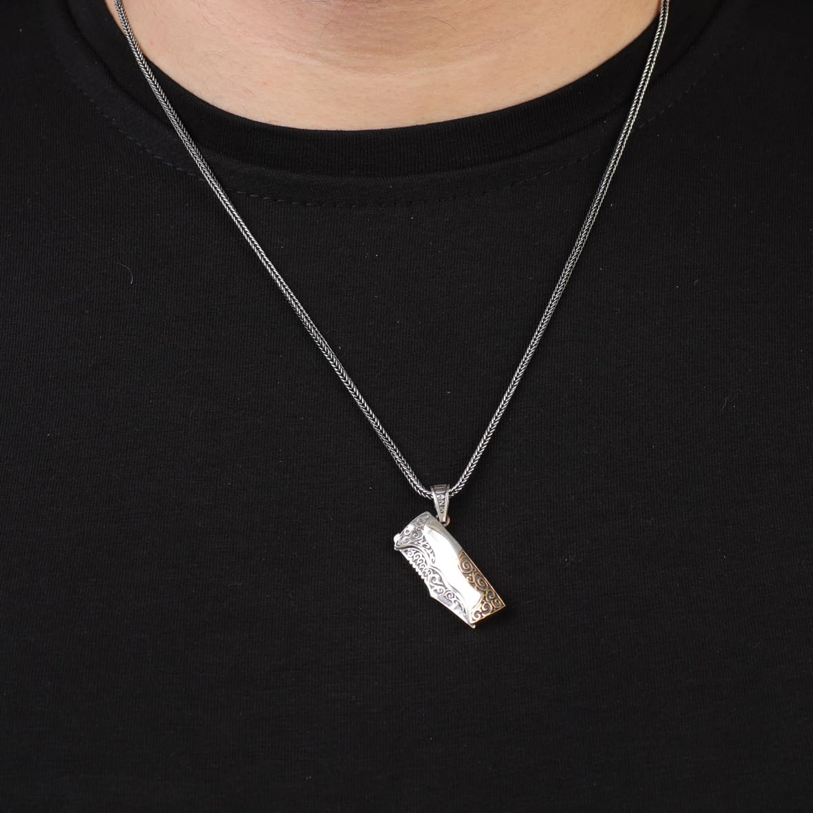 Sterling Silver Pocket Knife Necklace - Mens Silver Pendant on Silver Chain - Gothic & Biker Style with Silver Cleaning Cloth Gift