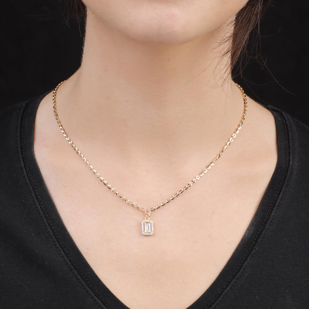 Baguette Necklace with Zircon Stone in Gold Plated Sterling Silver - Cute and Aesthetic Necklace - Gold Plated Sterling Silver for Women - Birthday Gifts for Women