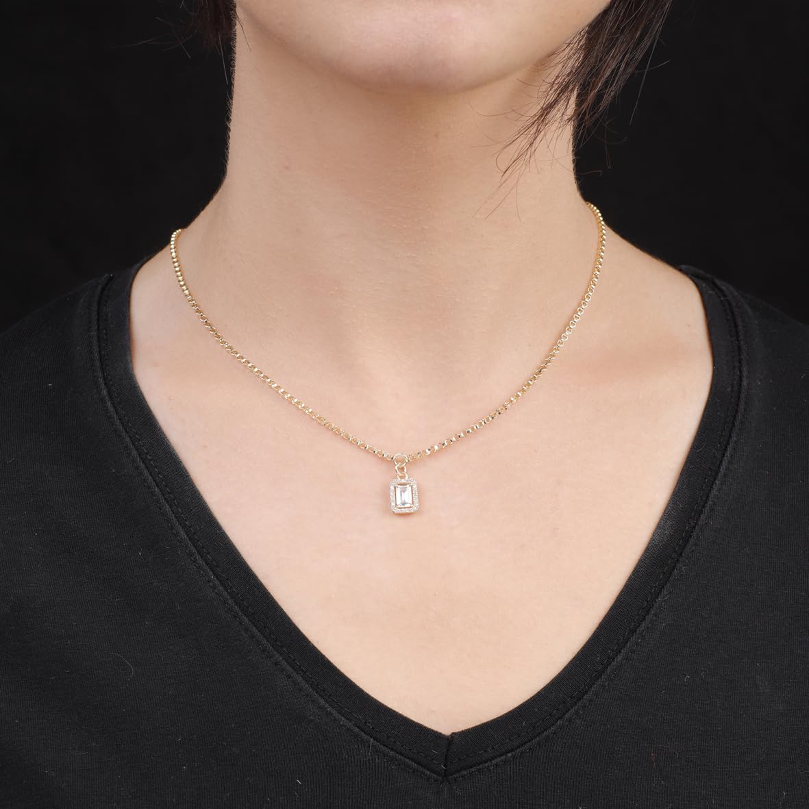 Baguette Necklace with Zircon Stone in Gold Plated Sterling Silver - Cute and Aesthetic Necklace - Gold Plated Sterling Silver for Women - Birthday Gifts for Women
