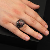 Handmade Vintage Men's Garnet Ring - 925 Sterling Silver Turkish Gemstone Ring — image 2