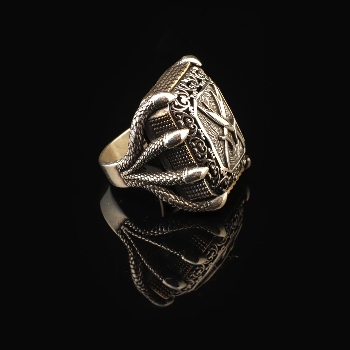 Sword Ring Signet Ring Large Ring Chunky Silver Whiskey Barrel Ottoman Vintage 925 Sterling Silver Promise Engagement Ring Gift for Husband