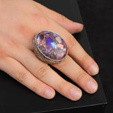 Special Turquoise Stone Ring – Large Oval Stone in Polished 925 Sterling Silver — image 2