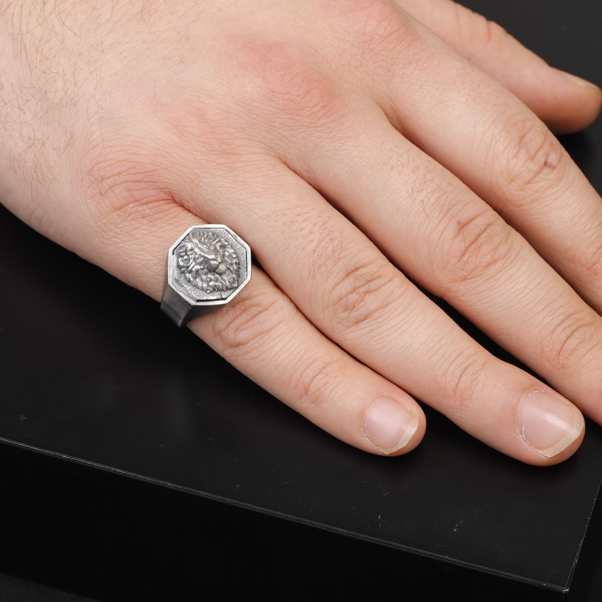 Handmade Pinky Lion Signet Ring - 925 Sterling Silver Men's Jewelry