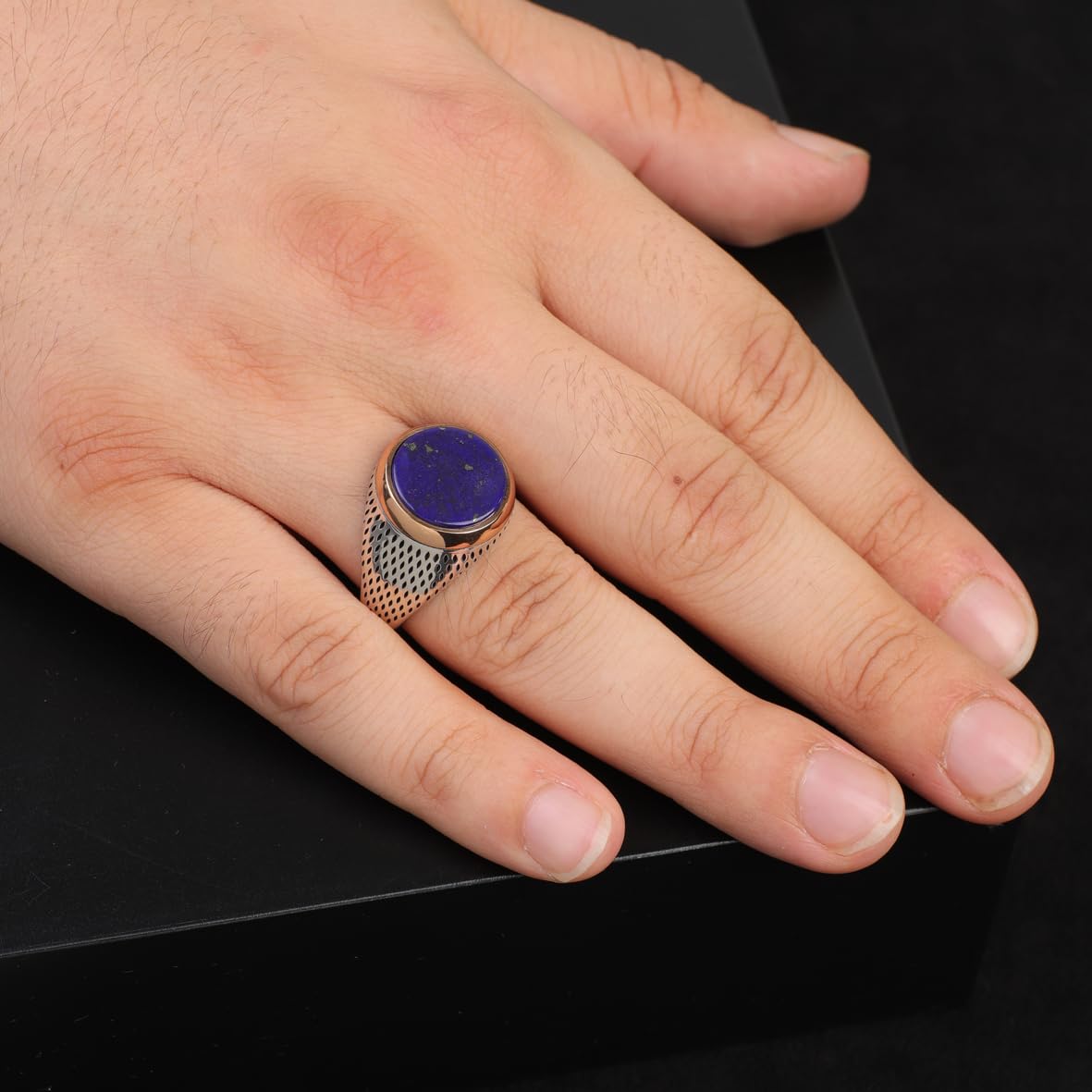Vintage Lapis Lazuli Pinky Signet Ring - Handmade 925 Sterling Silver Gemstone Ring for Men - Polished Engagement Ring with Engraving Option & Silver Polishing Cloth Gift