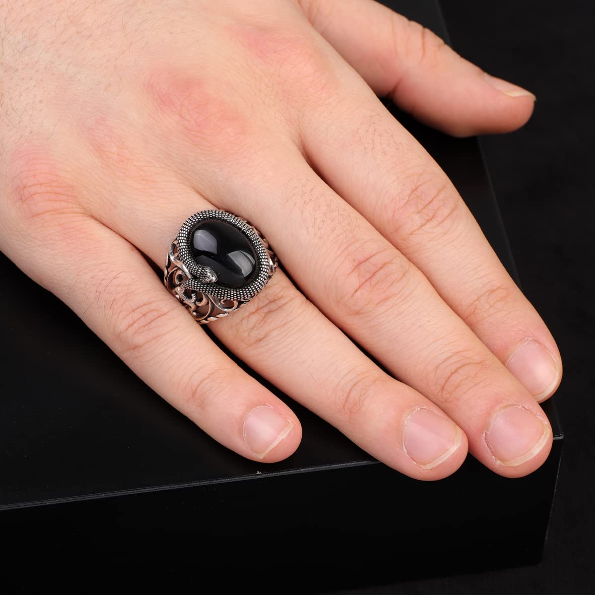 Mystical Serpent Onyx and Sterling Silver Snake Ring