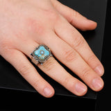 Genuine White Turquoise & Micro Stone Men's Ring — image 6