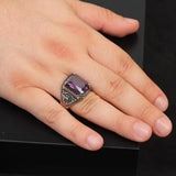 Vintage Amethyst Eagle Signet Ring – Handmade Sterling Silver Ring for Men with Gemstone – Custom Engraved Engagement Ring – Mens Silver Rings with Gift Silver Polishing Cloth — image 2
