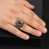 Tiger Eye Ring with Oval Gemstone – Ottoman Style Ring for Men in 925 Sterling Silver – Handmade Vintage Engagement Ring with Custom Engraving – Gift Silver Polishing Cloth — image 2