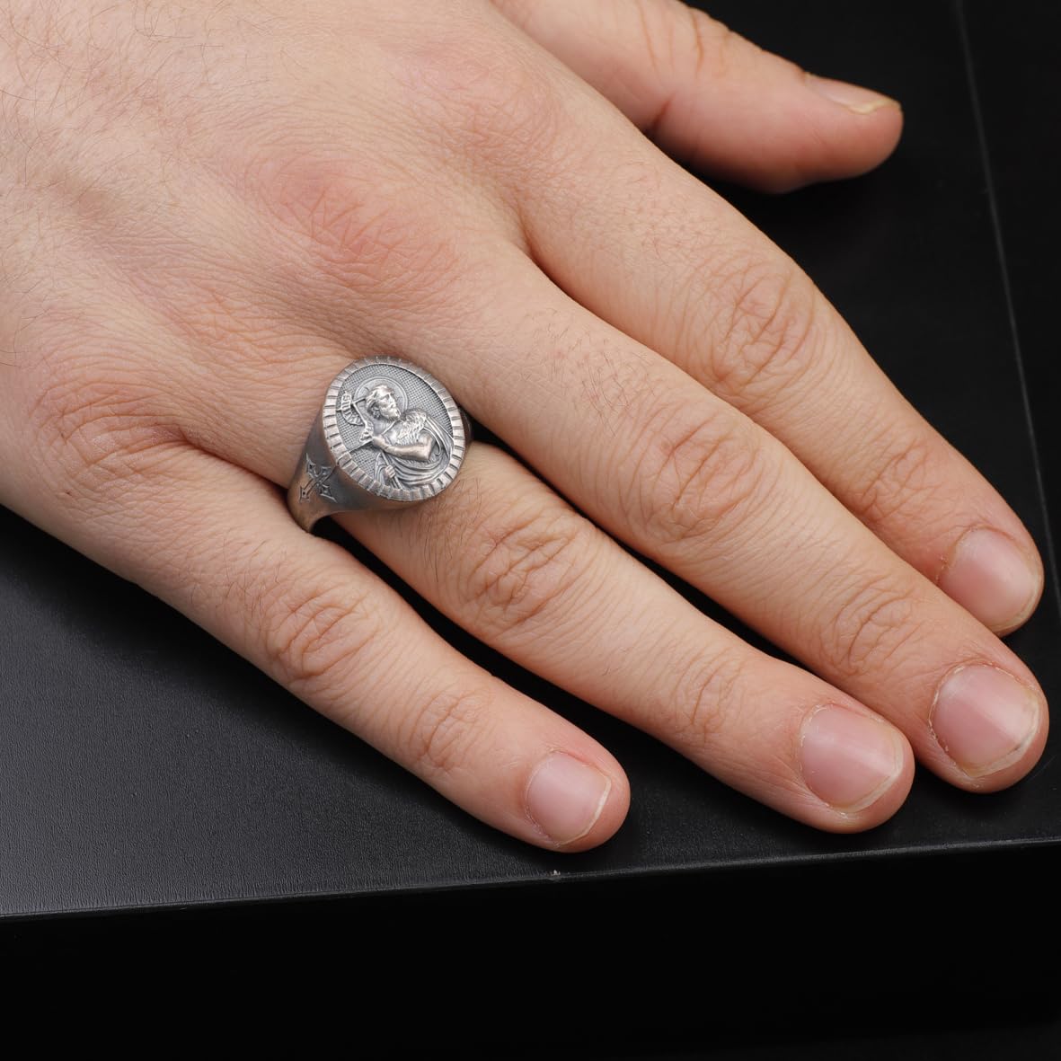 Handmade 925 Sterling Silver Jesus Ring - Men's Christian Jewelry Featuring Cross and Signet Design with Silver Polishing Cloth Gift - Custom Signet Ring
