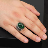Emerald Ottoman Oval Gemstone Ring – Handmade 925 Sterling Silver Vintage Ring for Men – Custom Engraved Engagement Ring with Gift Silver Polishing Cloth — image 2