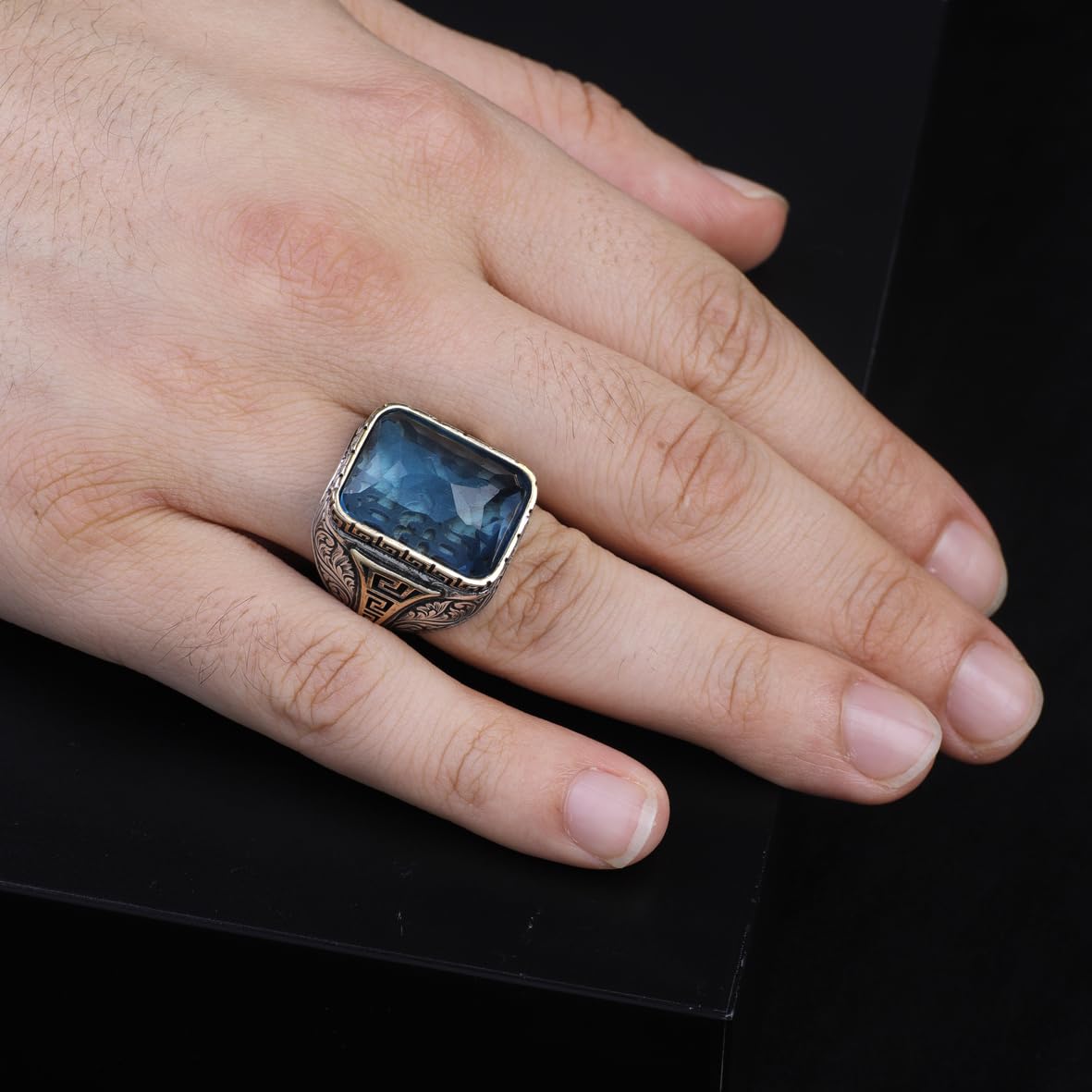 Handmade Vintage Men's Ring with 925 Sterling Silver and Gemstone - Unique Jewelry Piece - Ring with Silver Polishing Cloth Gift