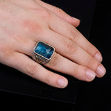 Vintage Handmade 925 Sterling Silver Men's Aquamarine Ring - 925 Sterling Silver Rings for Men - Handcrafted Ring for Men — image 6