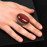 Handmade Carnelian Ring with Oval Stone - Large Gemstone Ring for Men Vintage Ottoman Style - 925 Sterling Silver Rings — image 2