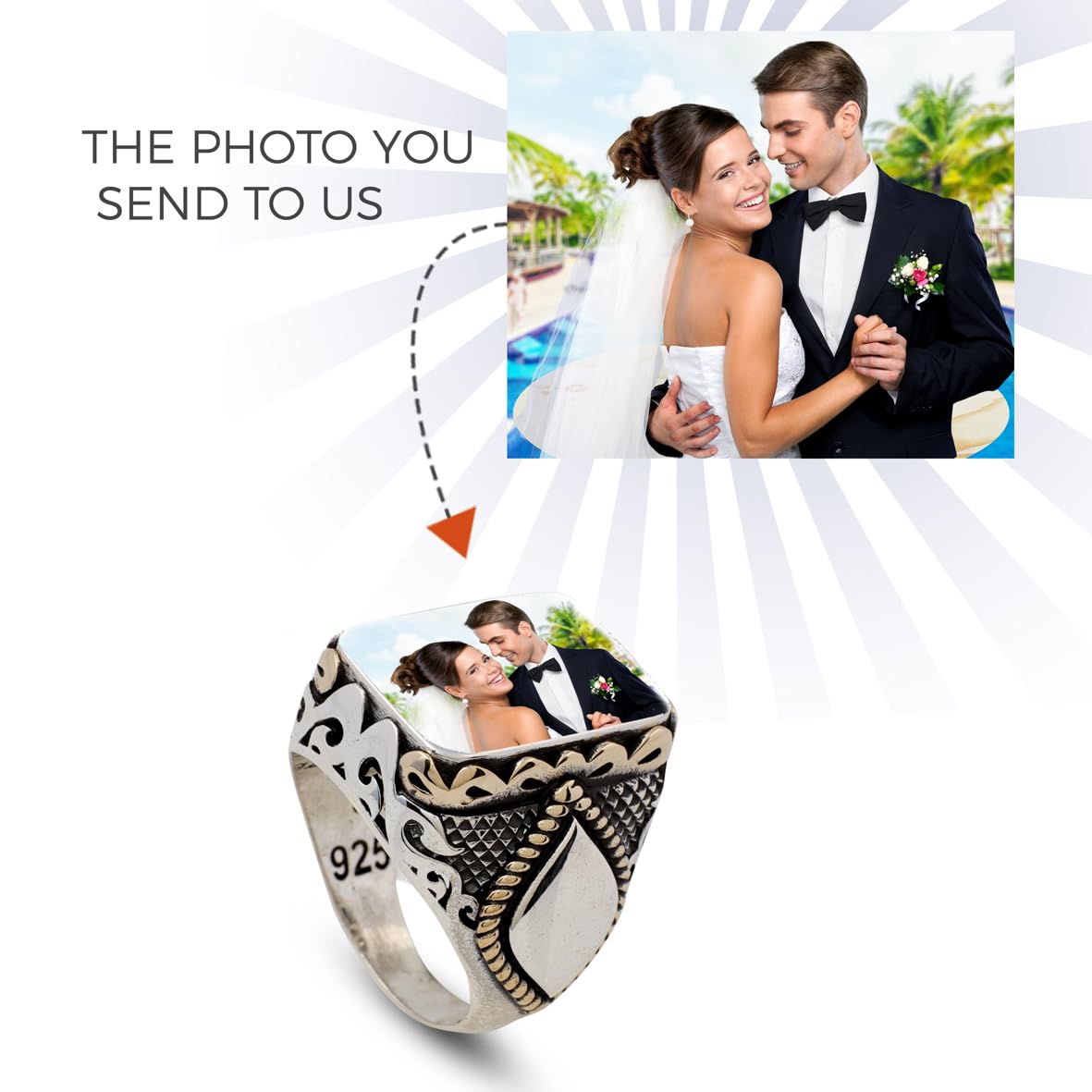 Handmade 925 Sterling Silver Personalized Rings - Custom Photo Ring with Name Engraving