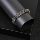 Vintage Men Leather Bracelet with Micro Onyx – Hand-Engraved Sterling Silver Bracelet — image 2
