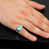 Mens Turquoise Pinky Signet Ring – Handmade Vintage Gemstone Sterling Silver Ring with Custom Engraving – Engagement Rings for Men + Gift Silver Polishing Cloth — image 2