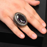 Amethyst Ring with Micro Sapphire Stone Ottoman Style Large Statement Ring Vintage Sterling Silver Chunky Silver Gemstone Ring — image 2