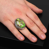 Sterling Silver Mens Turquoise Ring – Large Chunky Ring with Micro Sapphire Stone — image 6