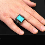 Mens Turquoise Lion Ring – Sword Animal Signet Gemstone in Sterling Silver — image 2