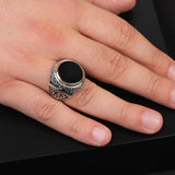 Handmade Black Onyx Signet Ring - Vintage Sterling Silver Pinky Ring for Men - Custom Engraving Available - Ottoman Style Jewelry - Perfect Engagement Ring — image 2