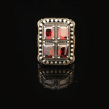 Garnet White Sapphire Large Statement Ring Whiskey Barrel Chunky Silver Ottoman Vintage 925 Sterling Engagement Promise Gemstone Gift for Husband — image 3