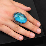 Chunky Silver Aquamarine Ring – Handmade Ottoman Engagement Ring for Men — image 2