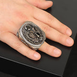 Onyx Eagle Signet Ring Large Statement Whiskey Barrel Chunky Silver Ottoman Vintage 925 Sterling Promise Engagement Gemstone Gift for Husband — image 2