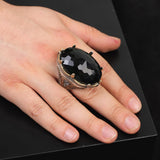 Emerald Ring -Oval Stone Large Gemstone Ring Ottoman Men Vintage Handmade 925 Sterling Silver Rings for Men with Silver Polishing Cloth Gift — image 6