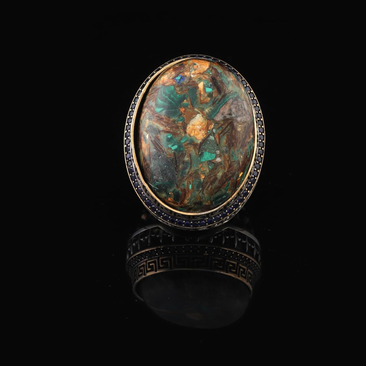 Iris Flower Model Special Turquoise Ring - Chunky Sterling Silver Engagement Ring for Men