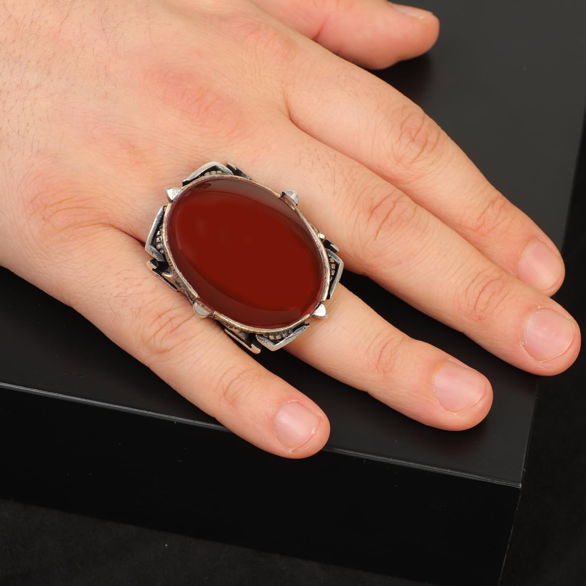 Carnelian Ring Large Statement Chunky Silver Whiskey Barrel Ottoman Vintage 925 Sterling Engagement Promise Gemstone Gift for Husband