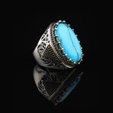 Men's Turquoise Ring with Micro Sapphire - Chunky Sterling Silver Gemstone Ring — image 4