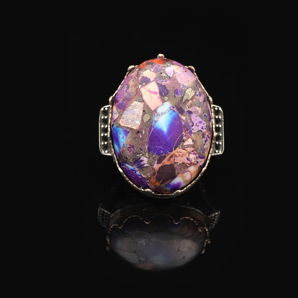 Special Turquoise Men’s Ring with Large Oval Stone – Vintage 925 Sterling Silver Ring