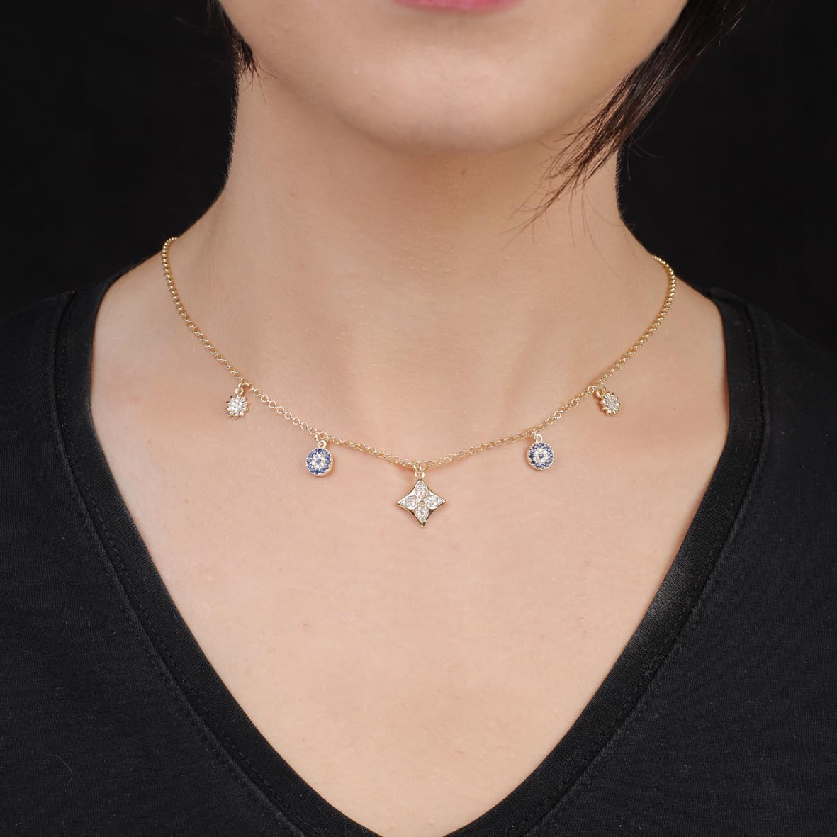 Evil Eye and Sun Necklace in Gold Plated Jewelry Collection for Women - Sterling Silver Evil Eye and Sun Necklace for Women - Aesthetic Charm