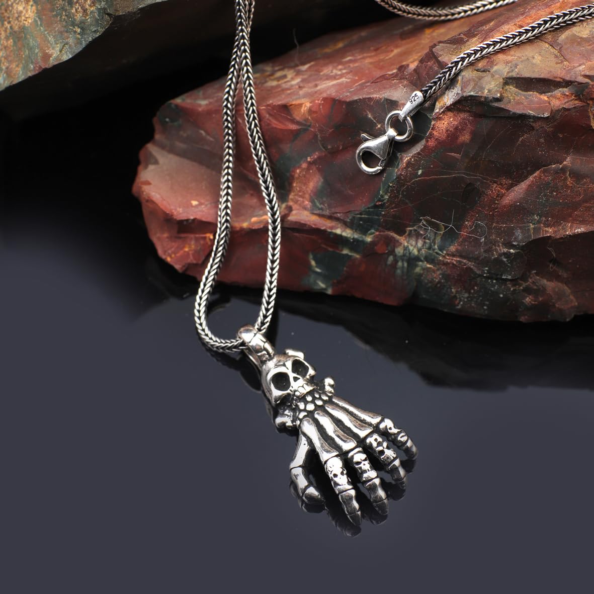 Gothic Skull Necklace – Skeleton Pendant in Sterling Silver for Men