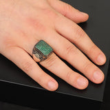 Emerald Ring Micro Stone Ring Ottoman Vintage 925 Sterling Silver Ring Promise Ring for Him Engagement Ring Gemstone Ring Gift for Husband — image 2