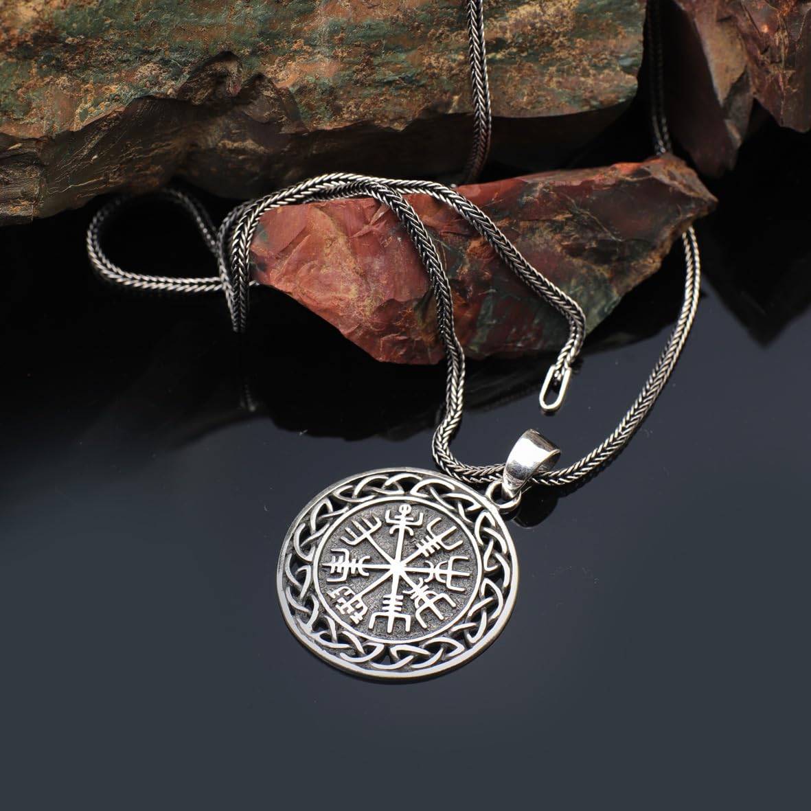 Silver Viking Necklace for Men - Gothic Biker Style Pendant with Sterling Silver Chain & Cleaning Cloth Gift - Handmade Viking Necklace