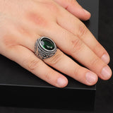 Mens Emerald Ring – Oval Ottoman Style Sterling Silver Gemstone Ring — image 2