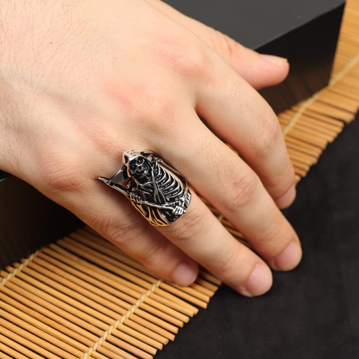 Skeleton Ring Sterling Silver Men Biker Ring