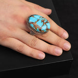 Special Turquoise Men’s Ring with Large Oval Stone – Vintage 925 Sterling Silver Ring — image 2