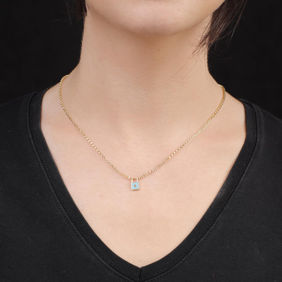 Gold Plated and Sterling Silver Lock Necklace - Lock Pendant Choker - Gold Plated and Sterling Silver for Women - Birthday Gifts for Women