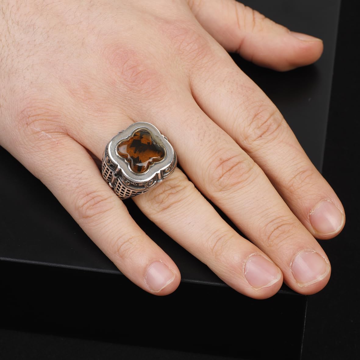 Vintage Amber Ring with Sword Design
