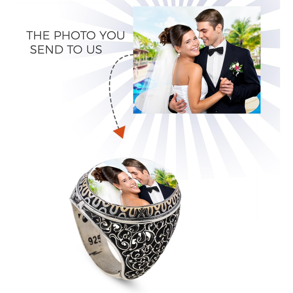 Handmade 925 Sterling Silver Personalized Rings - Custom Photo Ring with Name Engraving