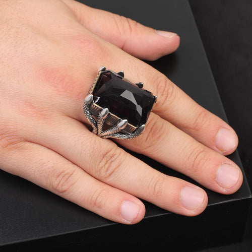 Amethyst Claw Ring - Chunky Sterling Silver Gemstone Ring
